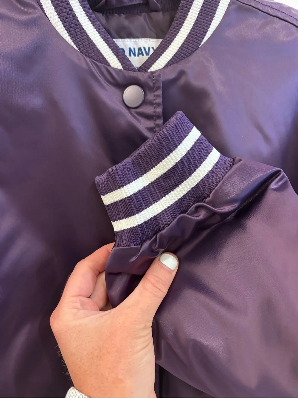 Old Navy Purple Varsity Jacket with White Striped Collar
